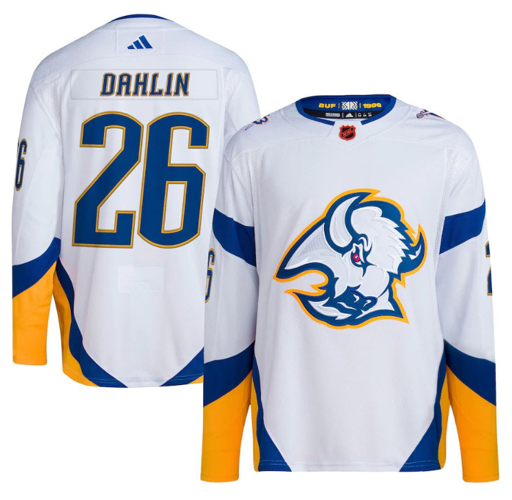 Men's Buffalo Sabres #26 Rasmus Dahlin White 2022/23 Reverse Retro Stitched Jersey Men's Buffalo Sabres #26 Rasmus Dahlin White 2022/23 Reverse Retro Stitched Jersey