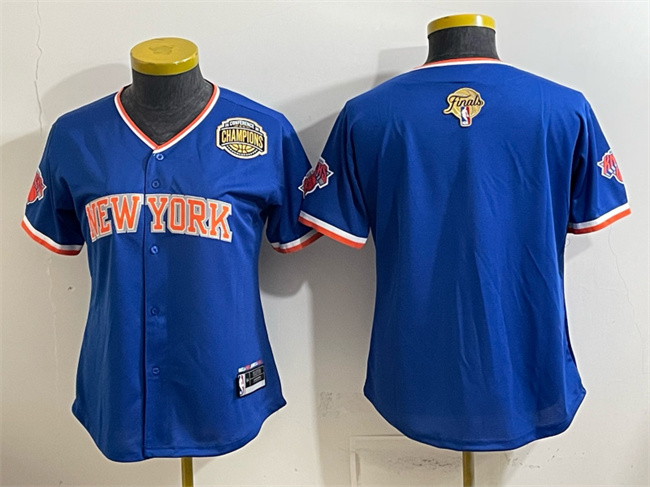 Women's New York Knicks Blank Blue 2026 Finals & Eastern Conference Champions Patch Stitched Baseball Jersey