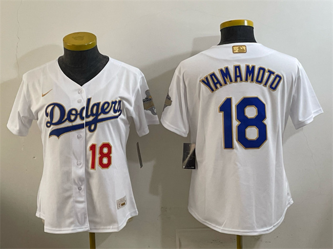 Youth Los Angeles Dodgers #18 Yoshinobu Yamamoto White 2026 Gold Collection Stadium Stitched Baseball Jersey Youth Los Angeles Dodgers #18 Yoshinobu Yamamoto White 2026 Gold Collection Stadium Stitched Baseball Jersey