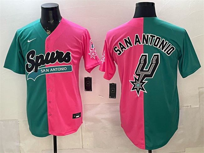 Men's San Antonio Spurs Team Big Logo Teal/Pink Split Stitched Jersey Men's San Antonio Spurs Team Big Logo Teal/Pink Split Stitched Jersey