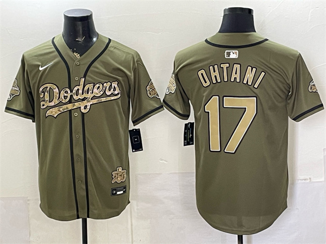Men's Los Angeles Dodgers #17 Shohei Ohtani Olive 2026 Armed Forces Day Stitched Baseball Jersey Men's Los Angeles Dodgers #17 Shohei Ohtani Olive 2026 Armed Forces Day Stitched Baseball Jersey