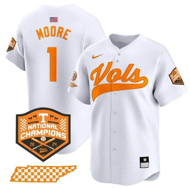 Men's Tennessee Volunteers #1 Christian Moore White 2024 Champions Vapor Limited Stitched Jersey Men's Tennessee Volunteers #1 Christian Moore White 2024 Champions Vapor Limited Stitched Jersey