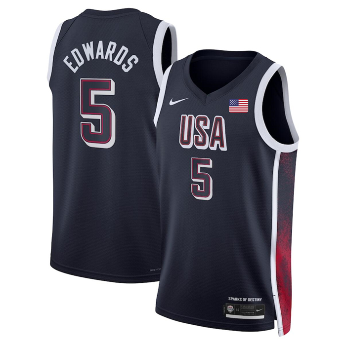 Men's USA Basketball #5 Anthony Edwards Navy 2024 Swingman Stitched Jersey Men's USA Basketball #5 Anthony Edwards Navy 2024 Swingman Stitched Jersey