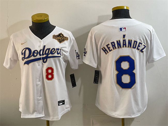 Women's Los Angeles Dodgers #8 Enrique Hernández White 2025 World Series Patch Limited Stitched Baseball Jersey(Run Small)