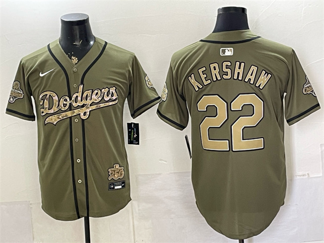 Men's Los Angeles Dodgers #22 Clayton Kershaw Olive 2026 Armed Forces Day Stitched Baseball Jersey Men's Los Angeles Dodgers #22 Clayton Kershaw Olive 2026 Armed Forces Day Stitched Baseball Jersey